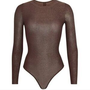 SKIMS Shimmer Long Sleeve Bodysuit in Copper Metallic Stretch - Size 3X